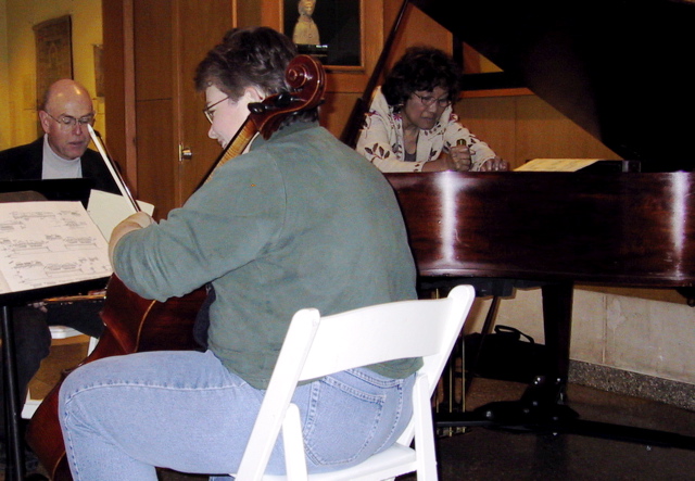 Vicki Bragin, Rehearsing Crumb's Vox Balaenae ... with a chisel ...